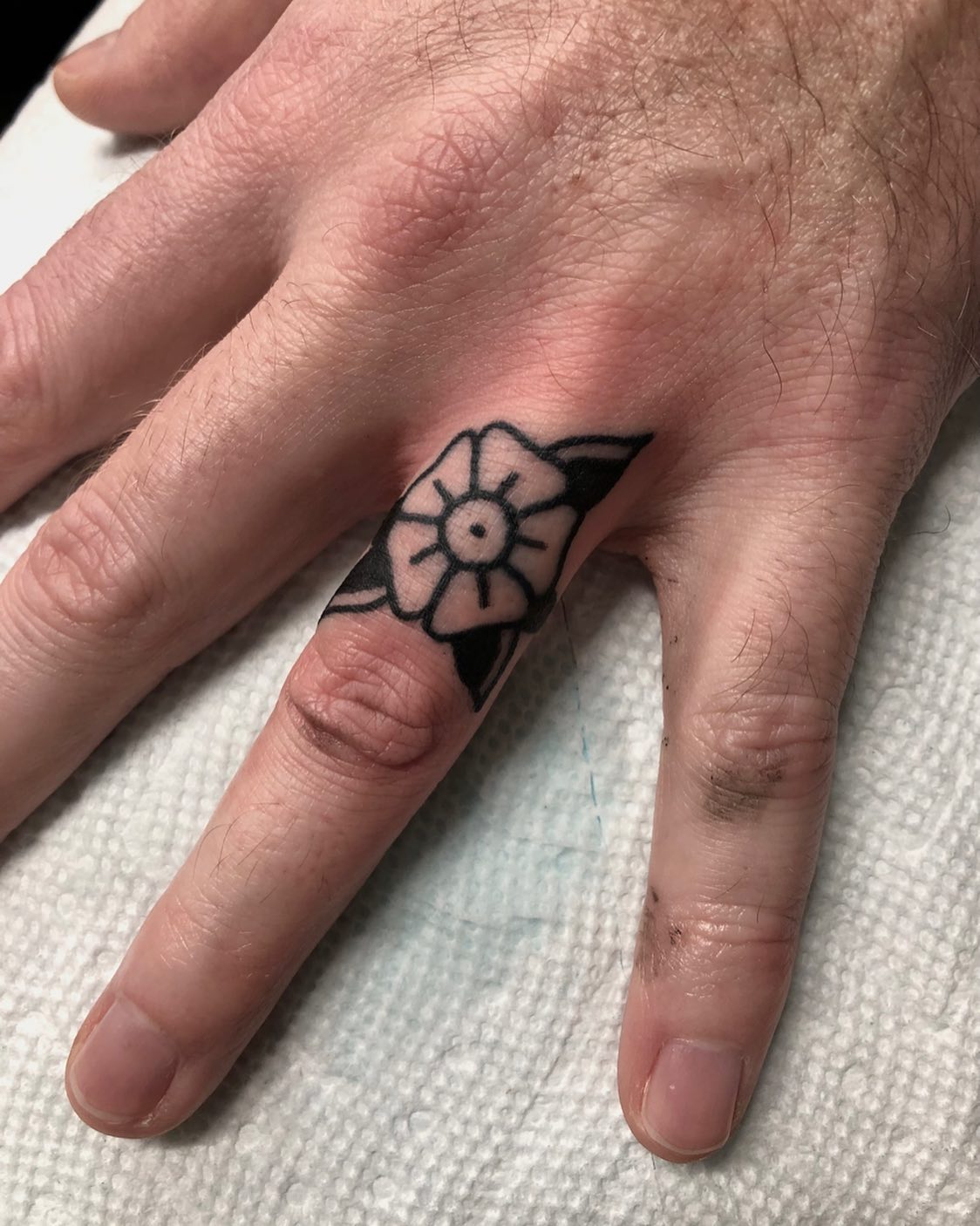 Traditional Flower Wedding Band Tattoo