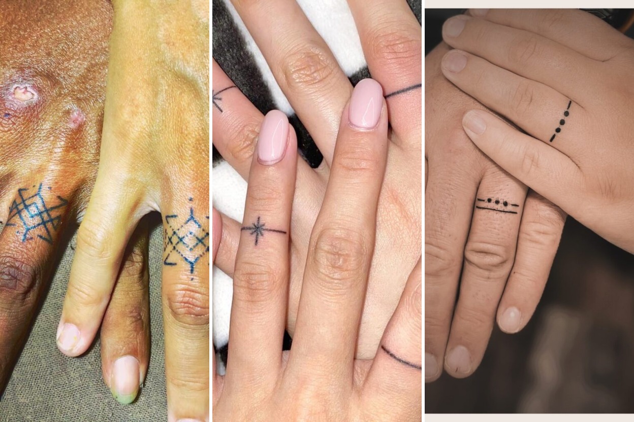 Aesthetic wedding ring tattoos couples and delicate ink ideas collage