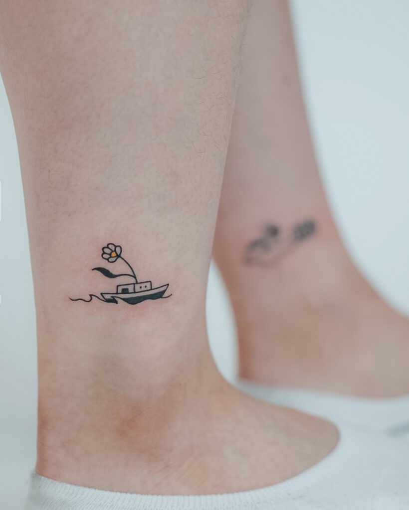 Minimalist Rose Ankle Tattoo
