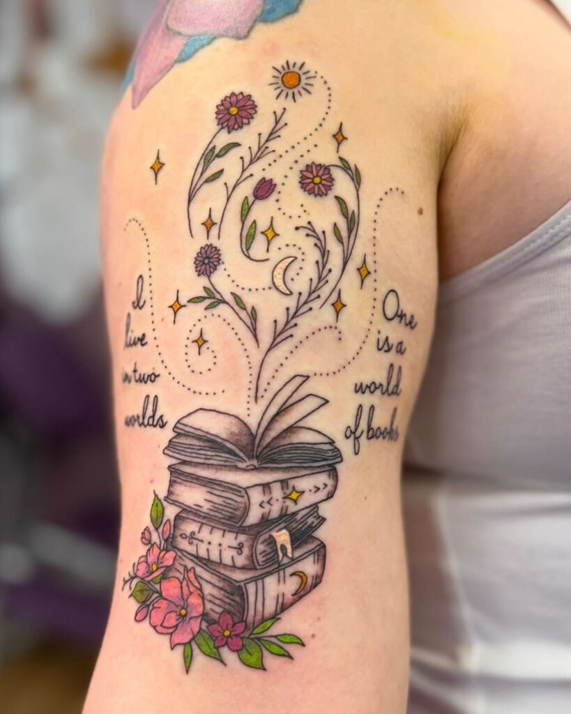 Sparkling Open Book Tattoo book lover tattoos tattoo