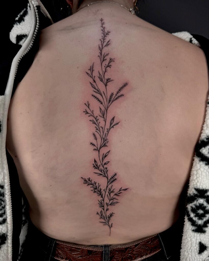 Floral Butterfly Spine Tattoo