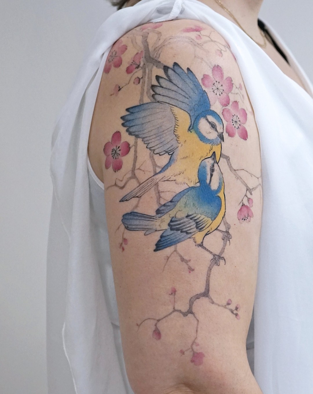 Bluebirds And Cherry Blossom Tattoo