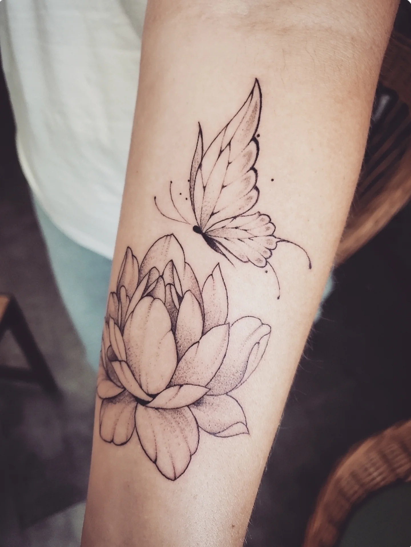 Butterfly And Lotus Flower Tattoo