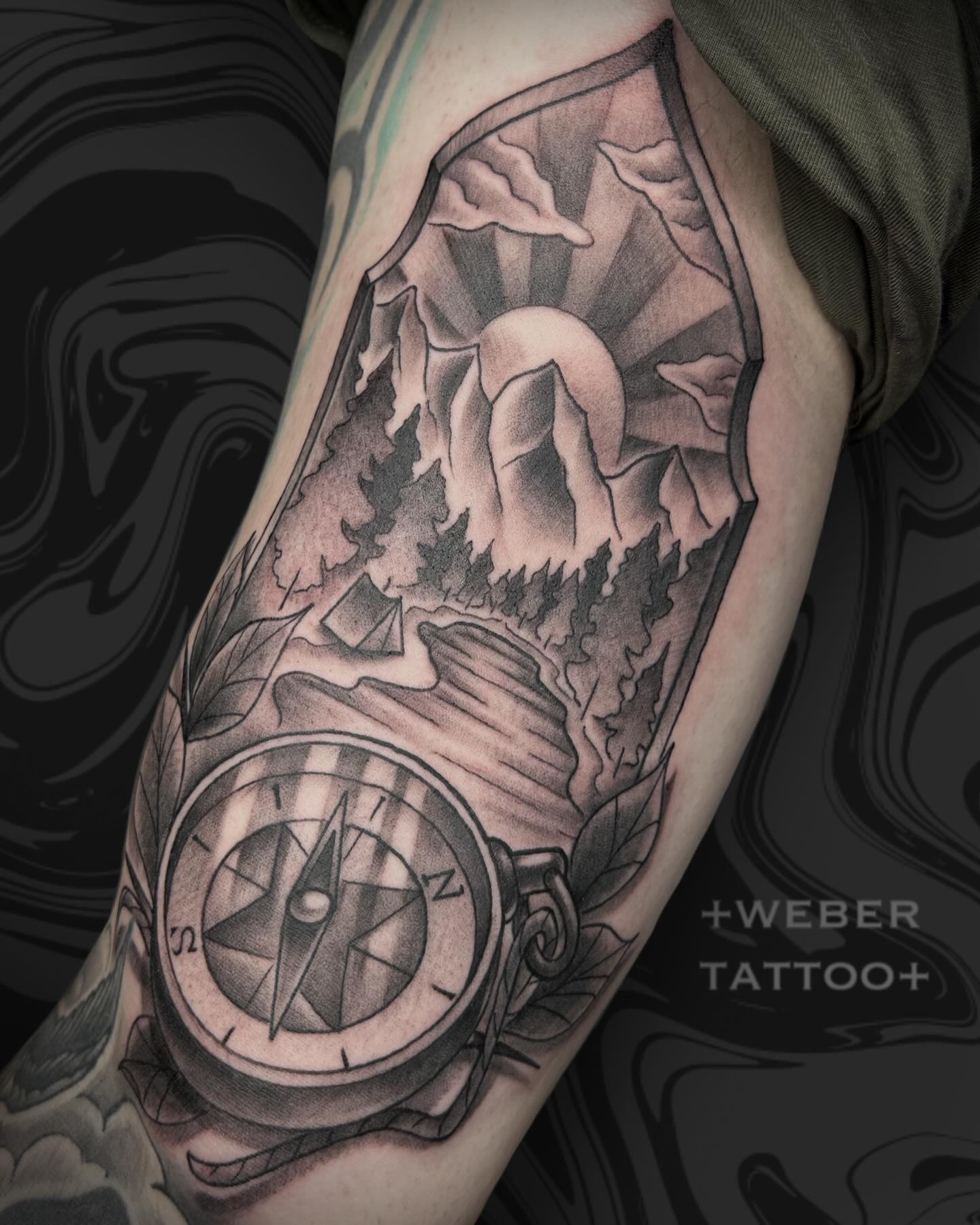 Compass And Mountain Adventure Tattoo