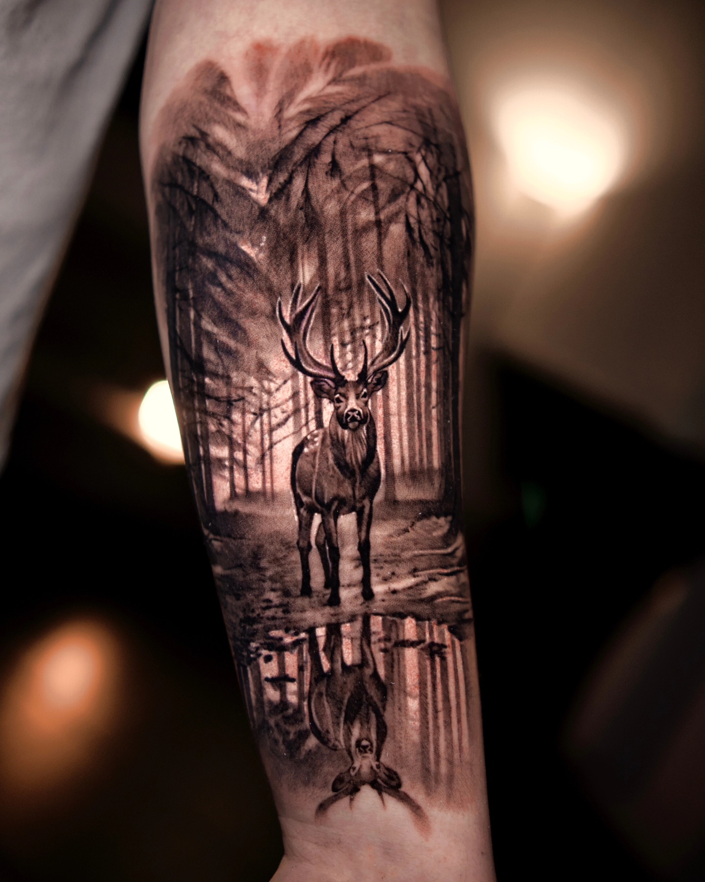 Stag Reflection Forest Tattoo