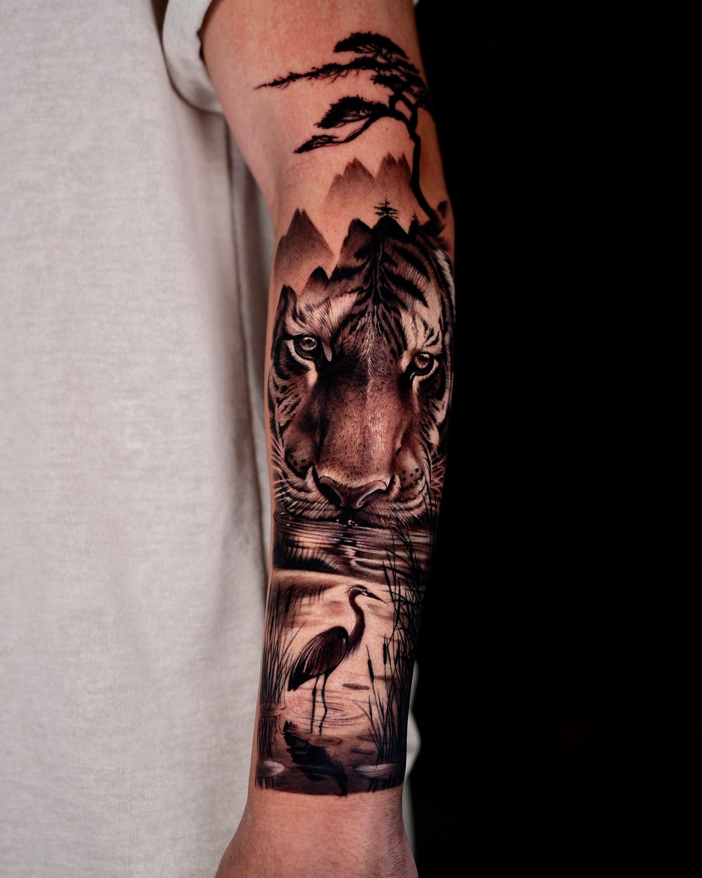 Tiger And Wetland Wilderness Tattoo