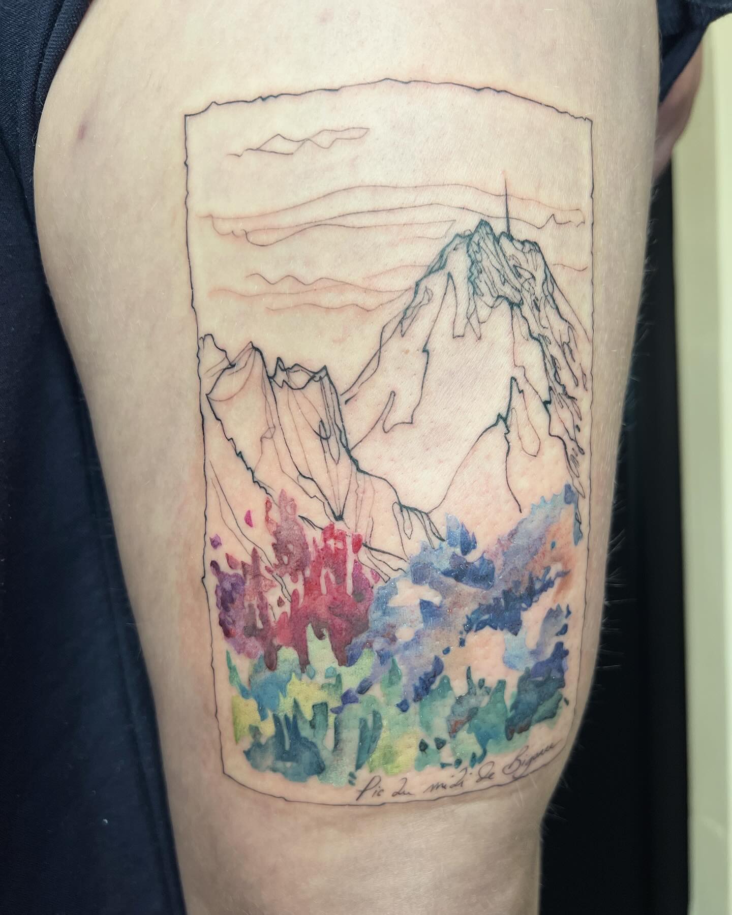 Watercolor Mountain Peaks Tattoo