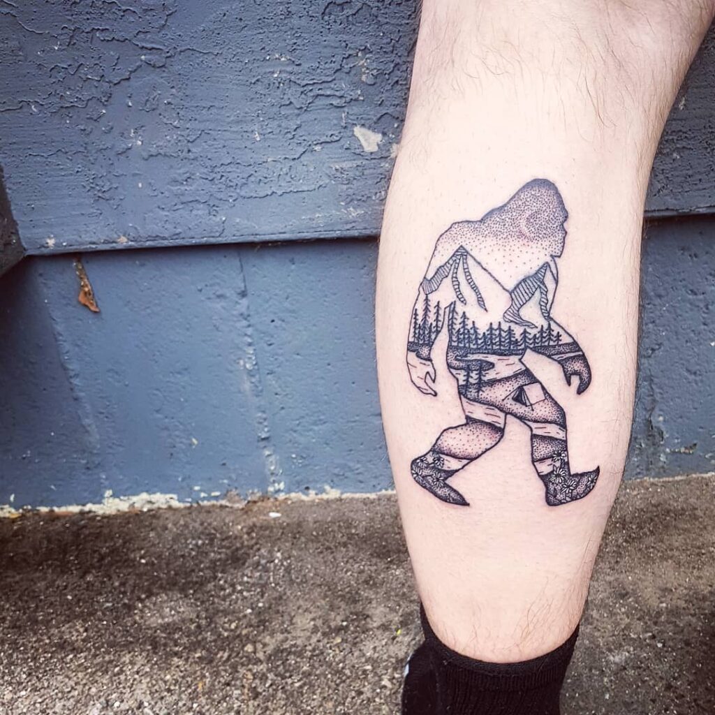 Wilderness Wanderer Silhouette in Deep Pines nature scene tattoo