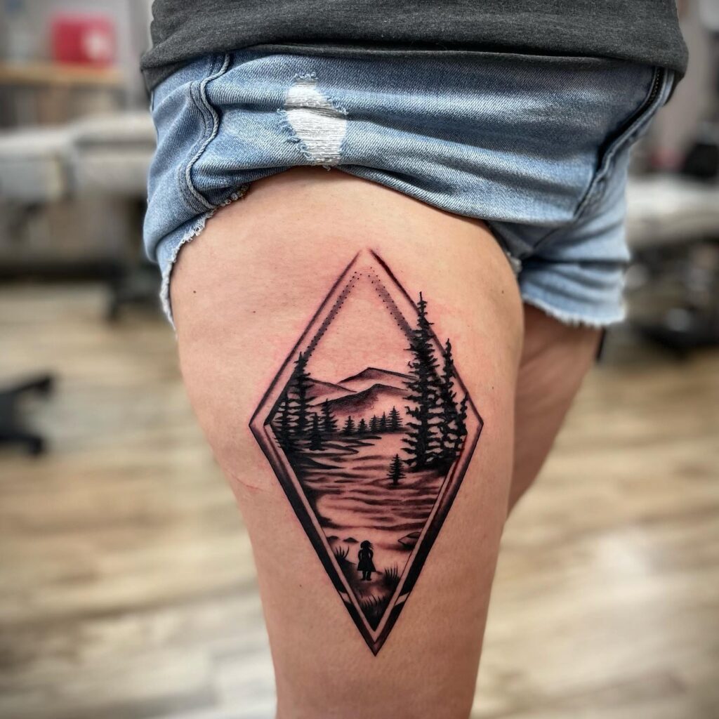Winding Hiking Trail Through Quiet Forest nature scene tattoo