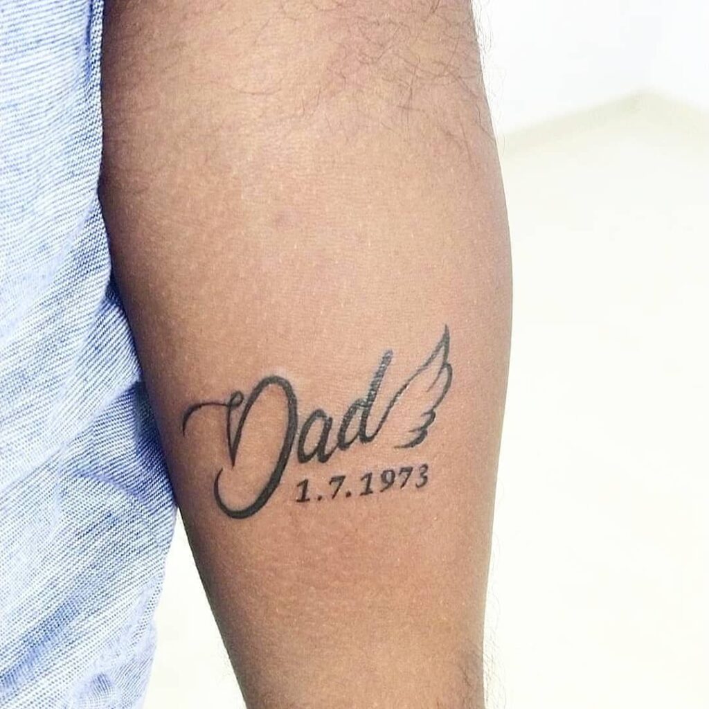 Winged Dad Tattoo with Birthdate dad memorial tattoos tattoo
