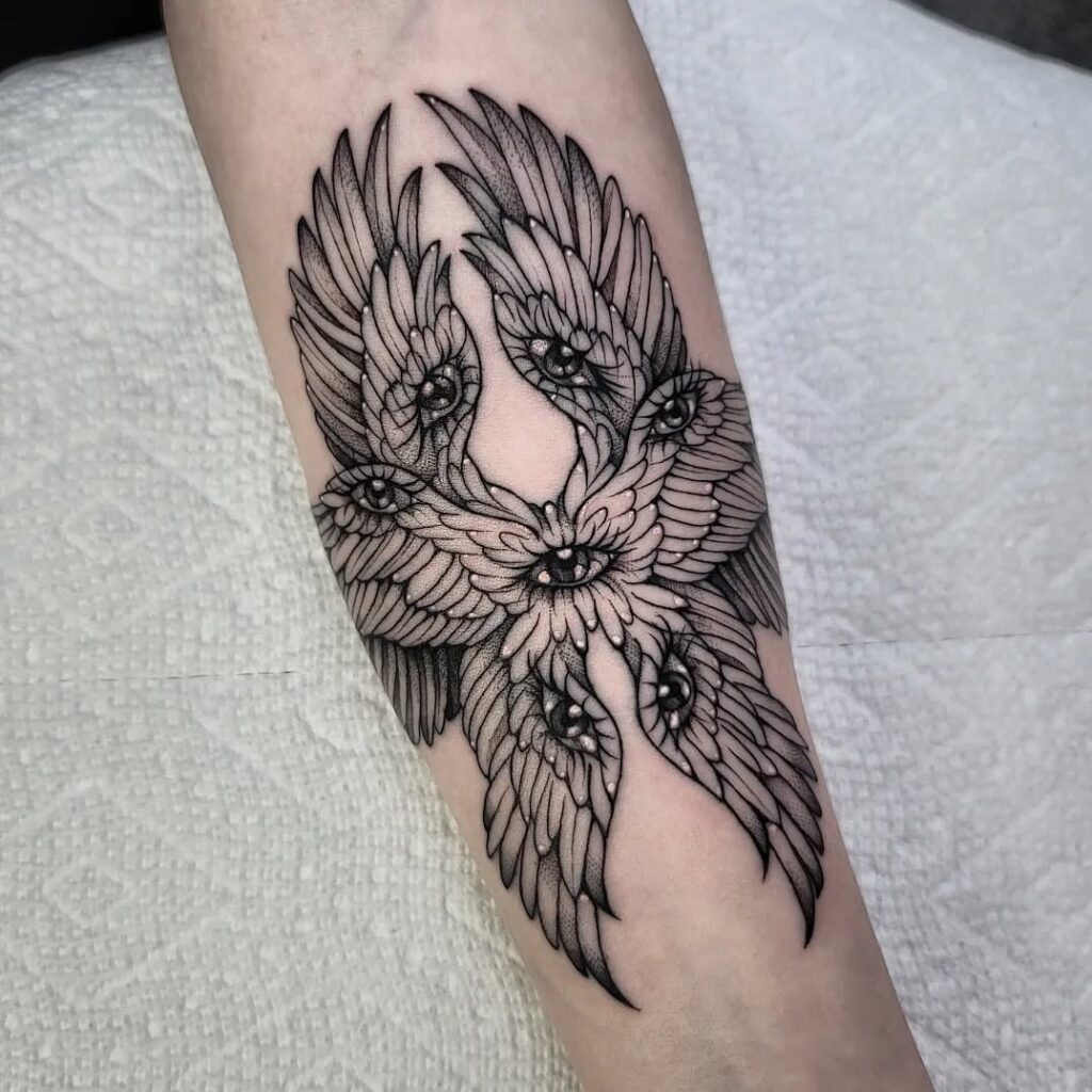 Winged Seraphim Eye Cluster Tattoo seraphim angel tattoo ideas tattoo