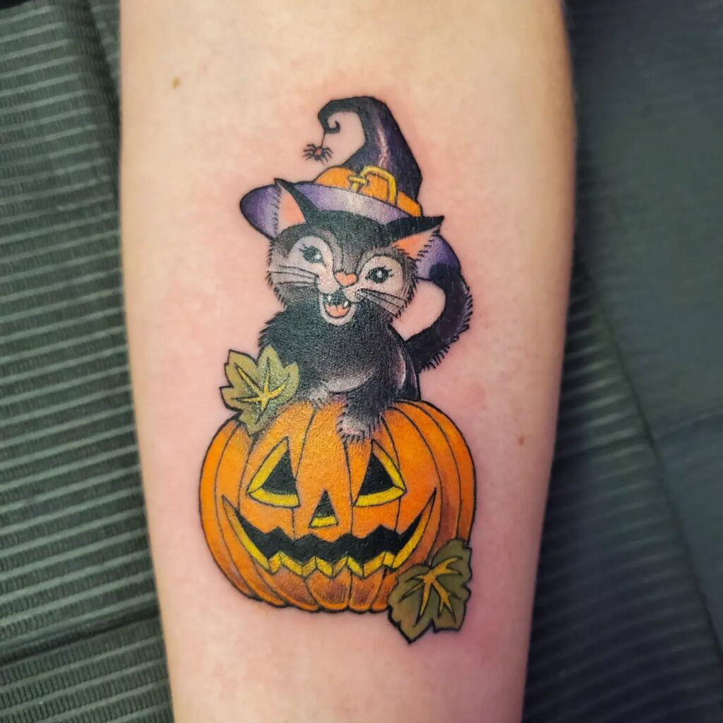 Creepy Pumpkin-Head Girl Tattoo