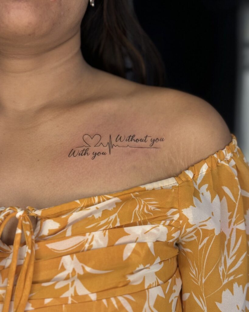 Heartbeat Mom Collarbone Tattoo