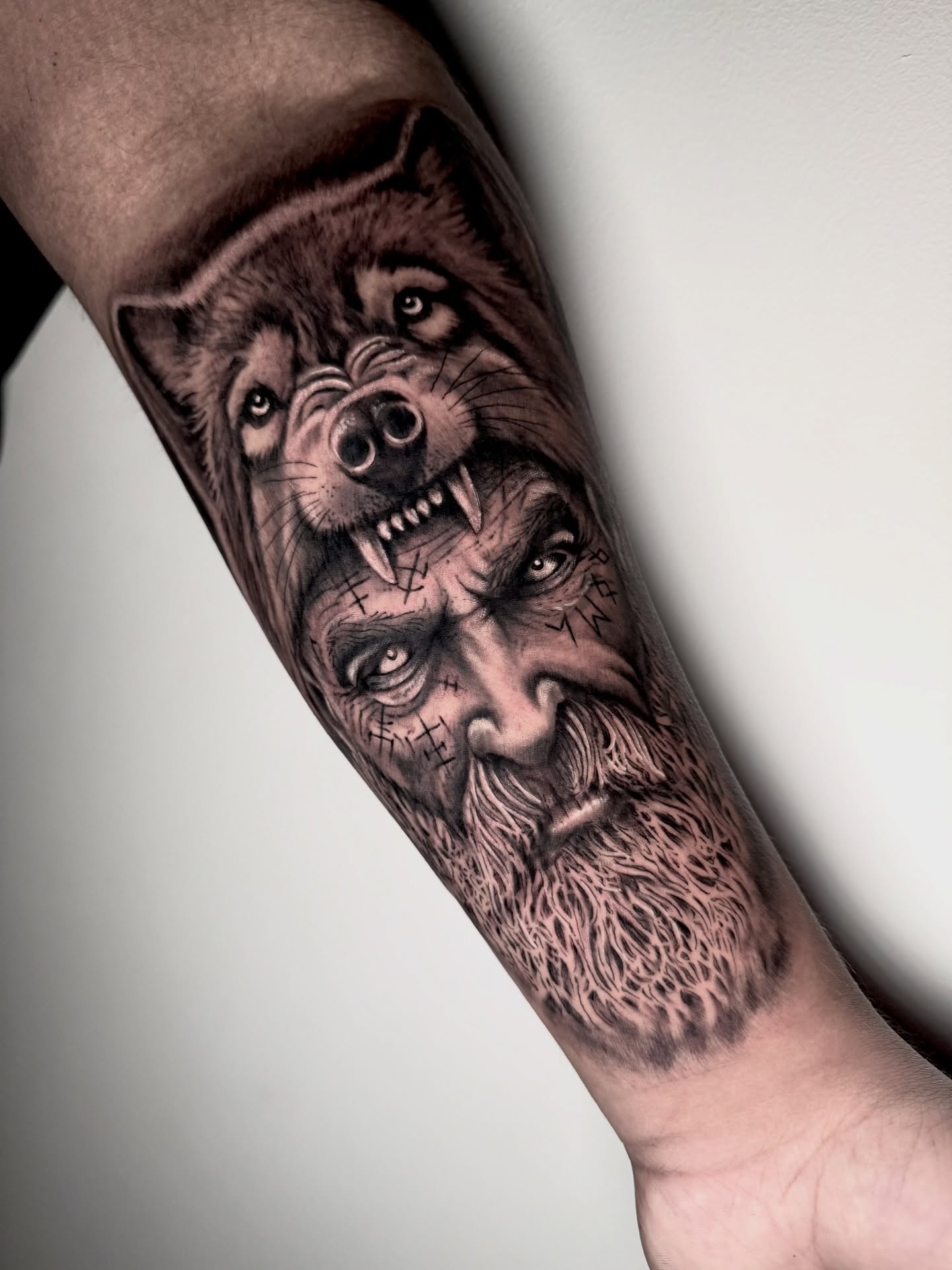 Vegvisir And Odin Portrait Tattoo