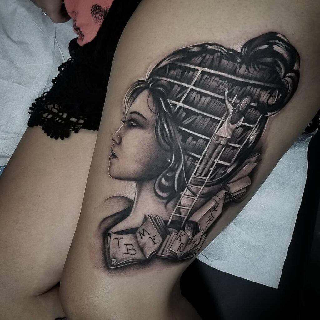 Ghost Reading By Gothic Window Tattoo
