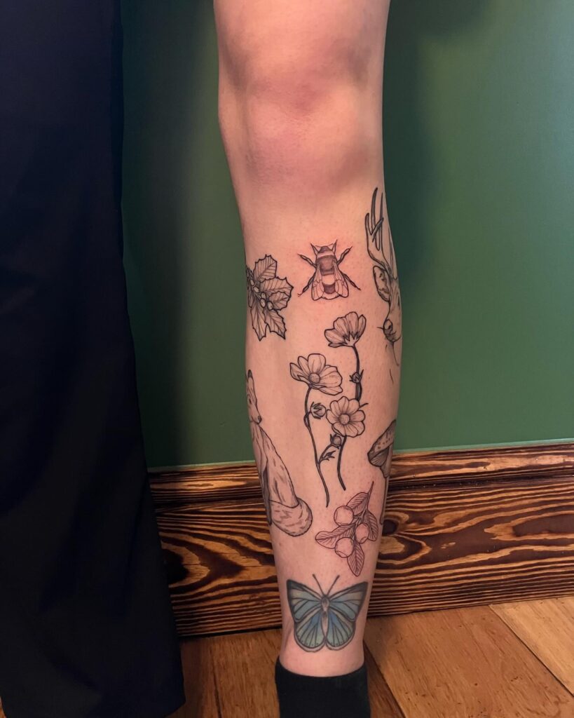 Mystical Woodland Patchwork Sleeve Tattoo Design
