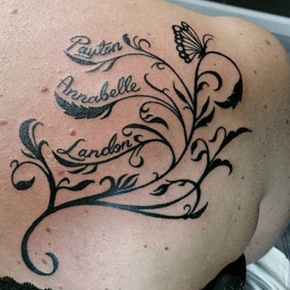 Woven Ivy Vine with Multiple Children Names kids name tattoo