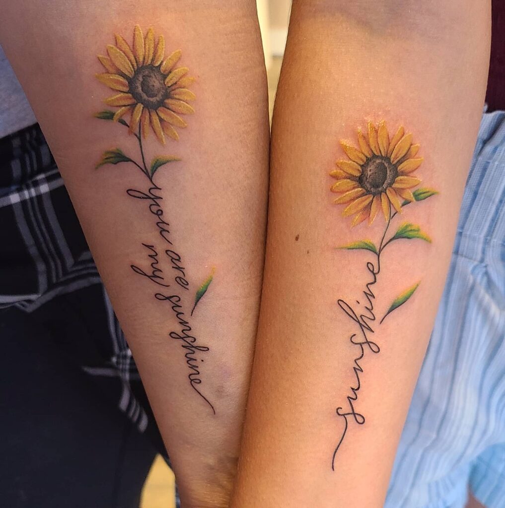 You Are My Sunshine Sunflower Mother-Daughter Tattoo mother and daughter tattoo ideas tattoo