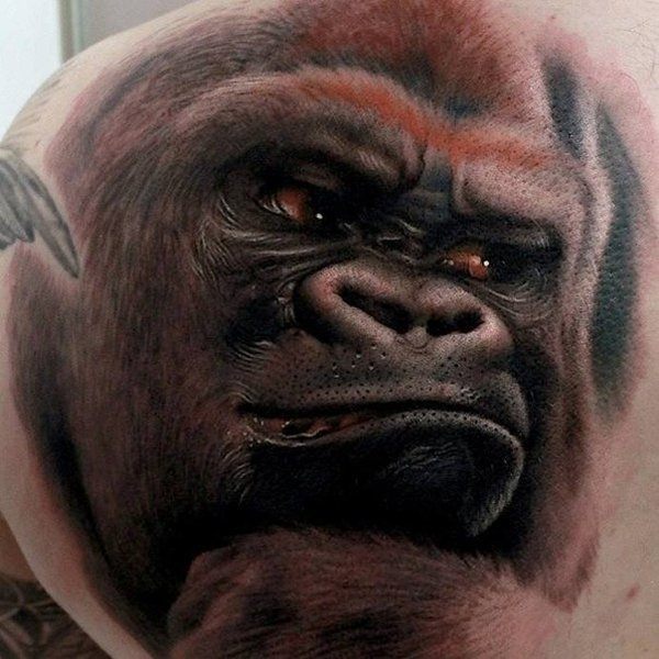 3D baboon tattoo on the shoulder Tattoo on skin