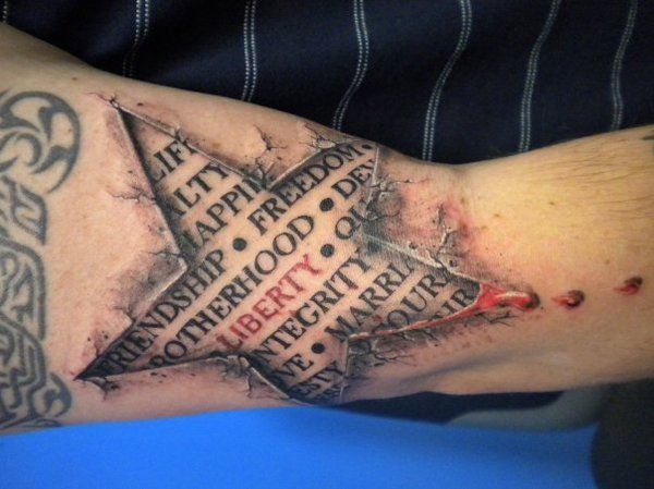 3D star tattoo on a guy’s hand Tattoo on skin