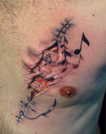 3D stitching tattoo on the leg Tattoo on skin