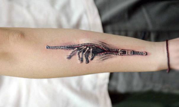 3D Zip tattoo on the hand Tattoo on skin