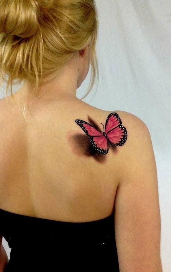 A beautiful 3D butterfly tattoo on the back Tattoo on skin