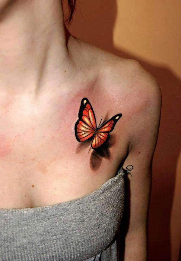 A beautiful butterfly tattoo on the chest Tattoo on skin