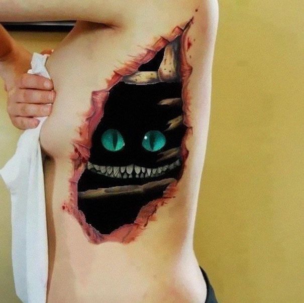A hole in the leg scary 3D tattoo Tattoo on skin
