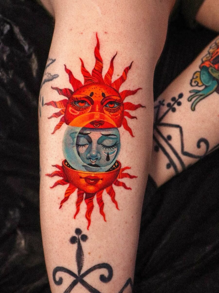 Bold Sun and Moon Aesthetic Tattoo Tattoo on skin