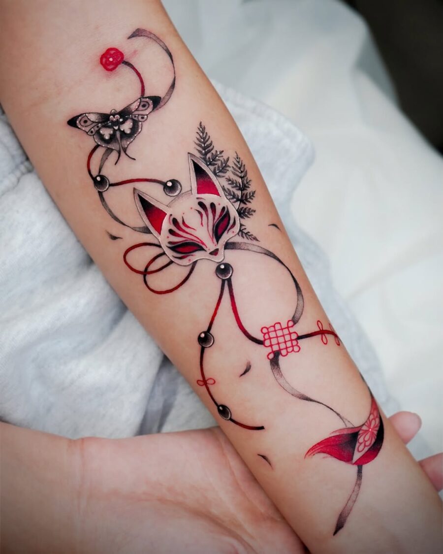 Intricate cat and butterfly tattoo design Tattoo on skin