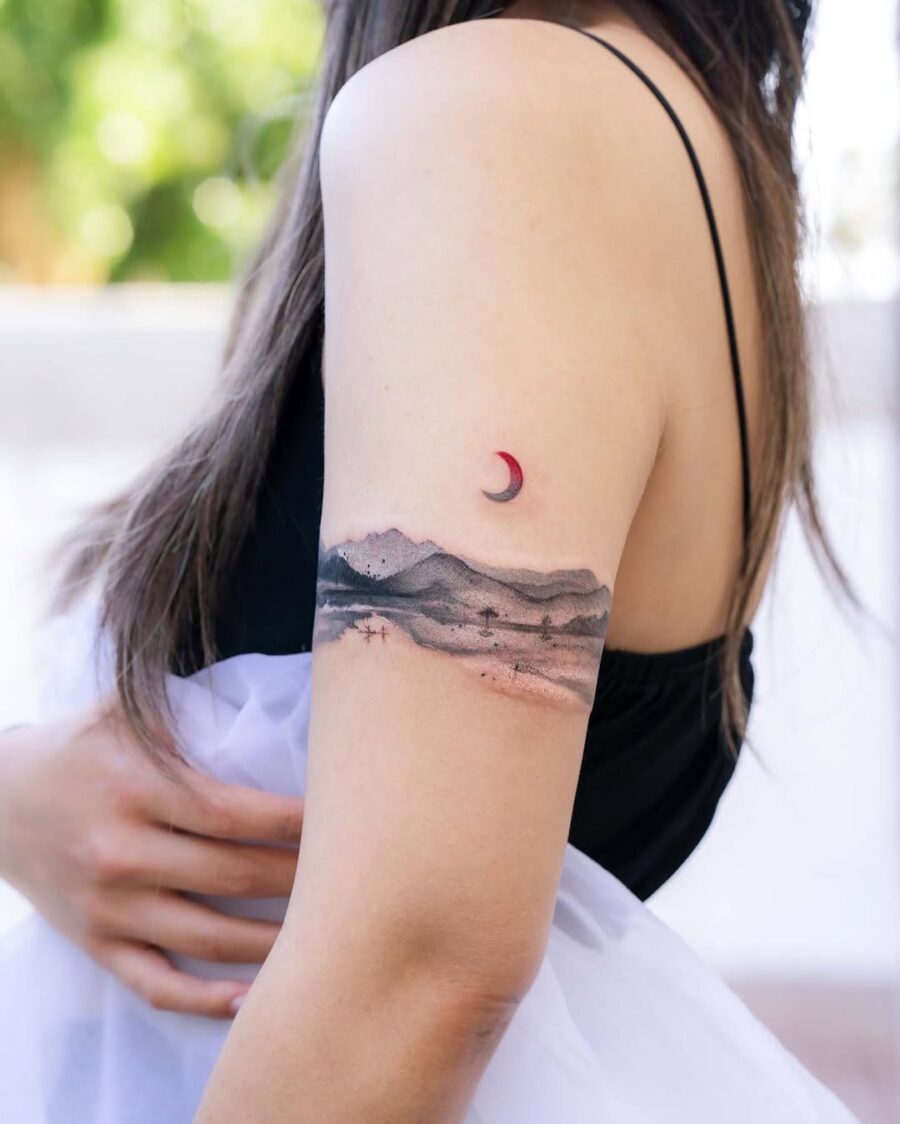 Stunning mountain and moon aesthetic tattoo Tattoo on skin