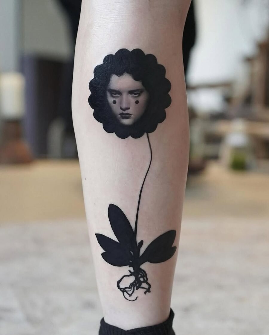 Unique black flower face tattoo inspiration Tattoo on skin