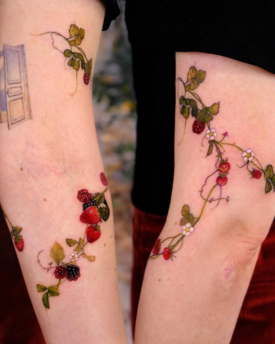 Vibrant Strawberry Vine Aesthetic Tattoos Tattoo on skin