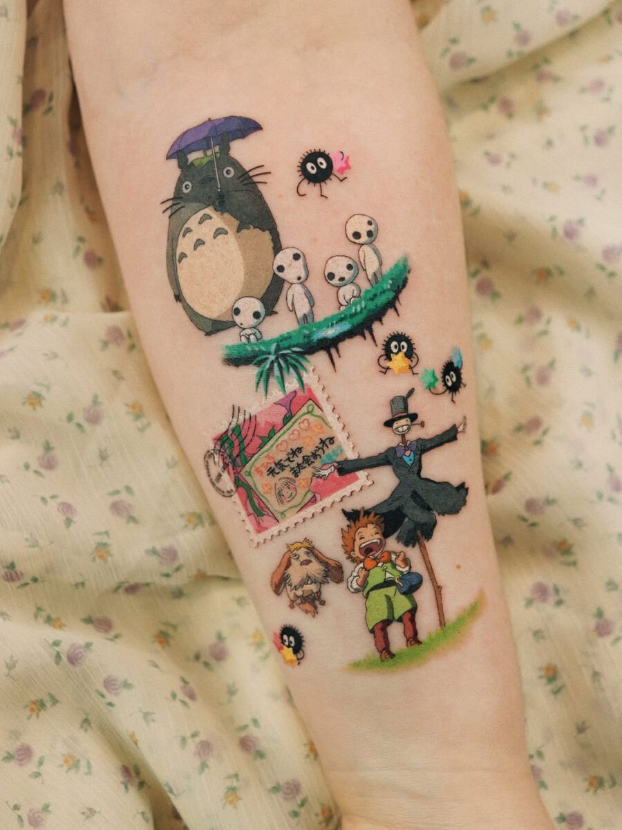 Whimsical Aesthetic Tattoos with Totoro Theme Tattoo on skin