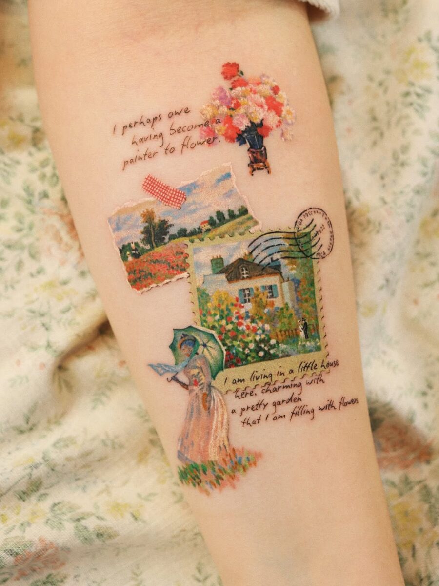 Whimsical floral art with vintage charm Tattoo on skin