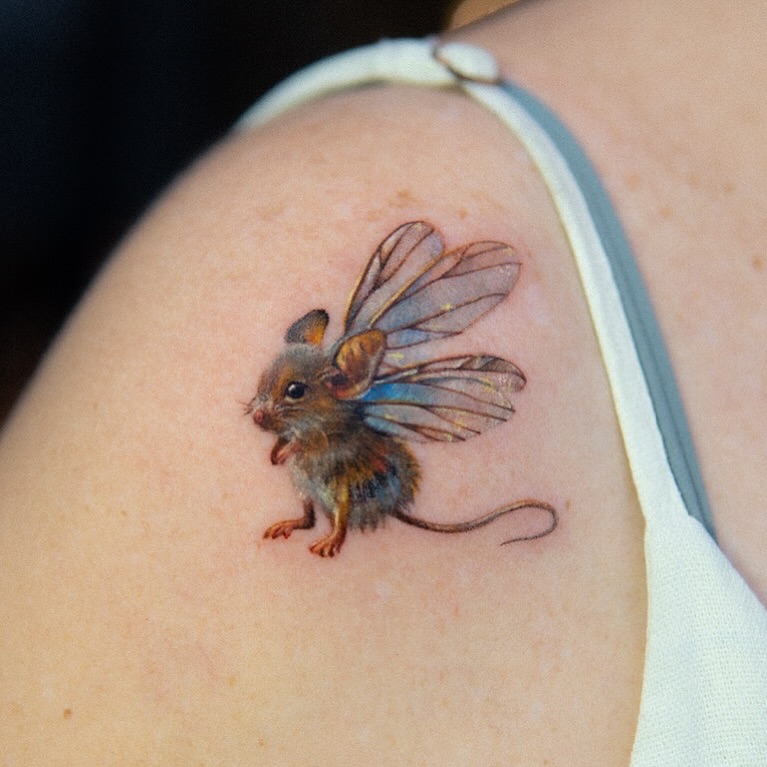 Whimsical Mouse Fairy Tattoo Design Tattoo on skin