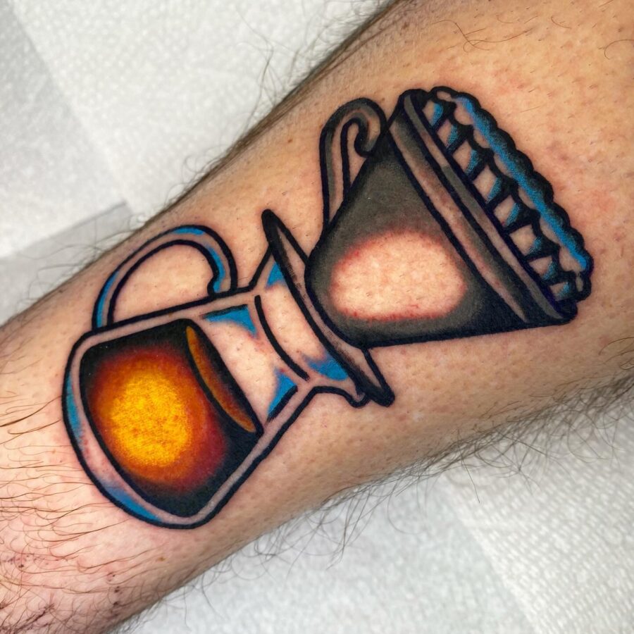 Artistic coffee brewing tattoo captures Americana spirit Tattoo on skin