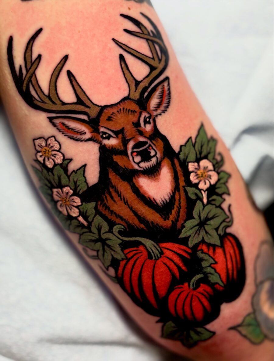 Stunning Americana-style deer tattoo design Tattoo on skin