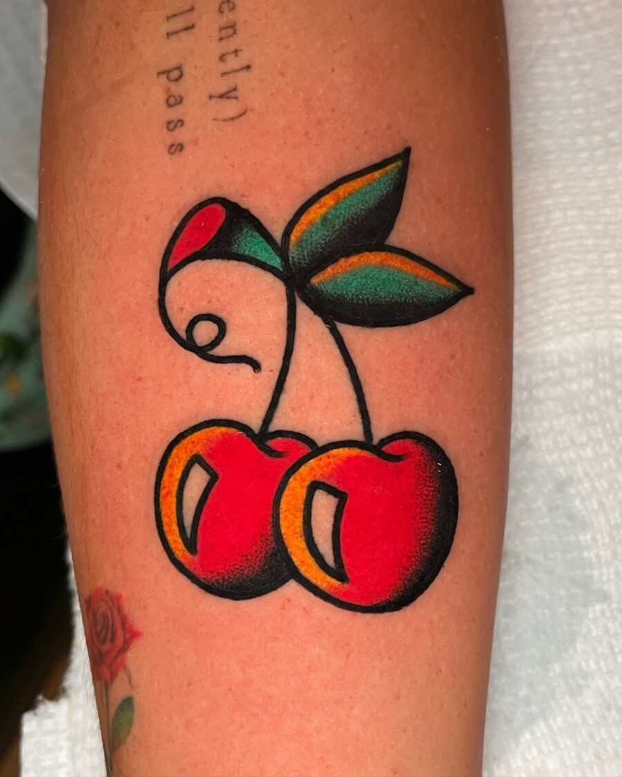 Vibrant Americana Cherry Tattoo Design Tattoo on skin