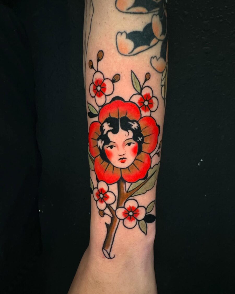 Vintage-inspired floral Americana tattoo design Tattoo on skin