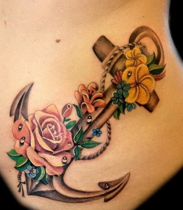 3D Feminine Anchor Tattoo Design Tattoo on skin
