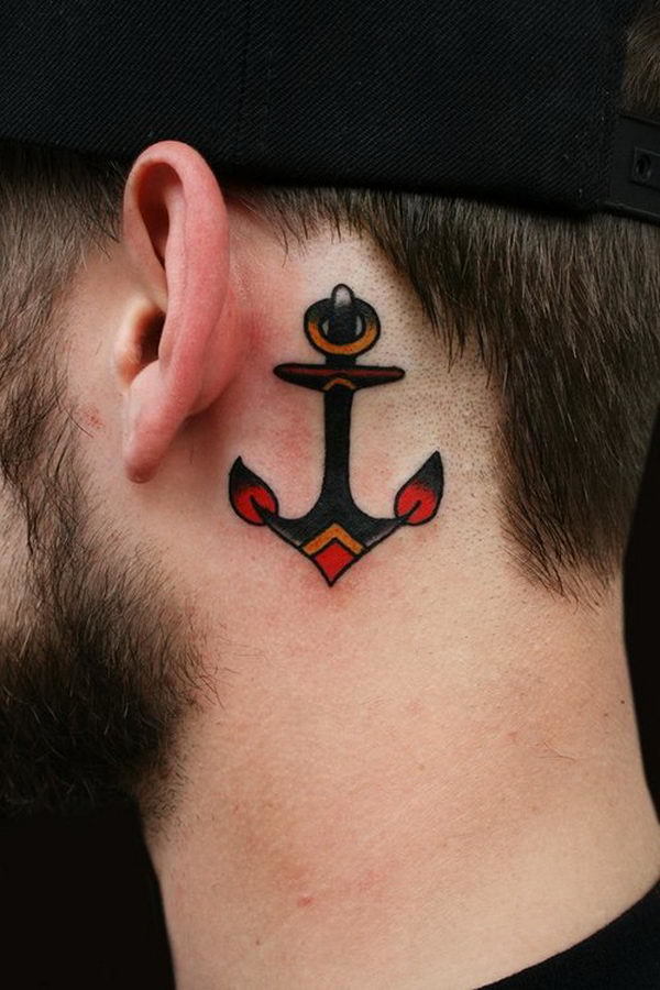 Anchor At The Back Of The Ear Tattoo on skin
