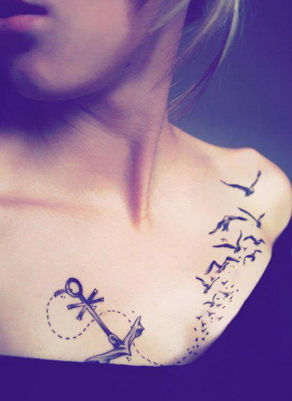 Anchor Tattoo Design With Birds Tattoo on skin