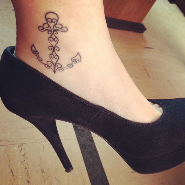 Floral Anchor On The Ankle Tattoo on skin