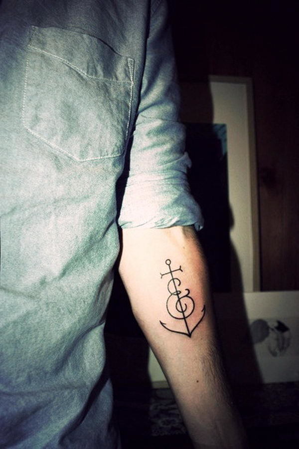 Musical Anchor Design Tattoo on skin