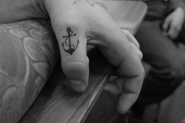 Simple Anchor On The Thumb Tattoo on skin