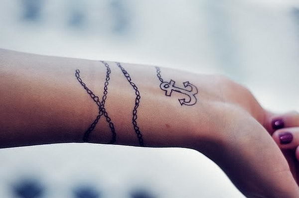 Simple Wrist Anchor Design Tattoo on skin