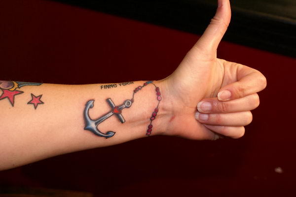Tiny Anchor On The Wrist Tattoo on skin