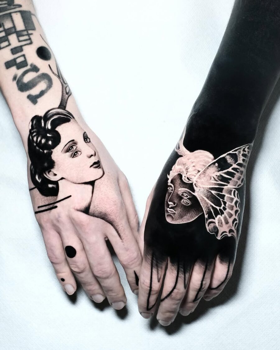 Elegant vintage-inspired tattoo designs on hands Tattoo on skin